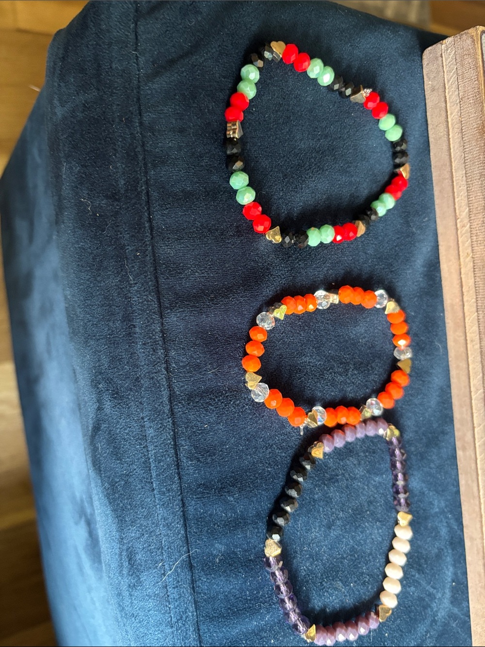 Handmade Multicolor Beaded Stretch Bracelet Set - Red, Green, Orange, Purple